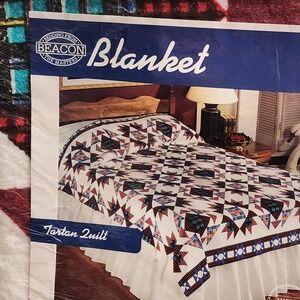 Vintage Beacon‎ Blanket Tartan Quilt Queen King 102x90  Made in USA Plaid Red